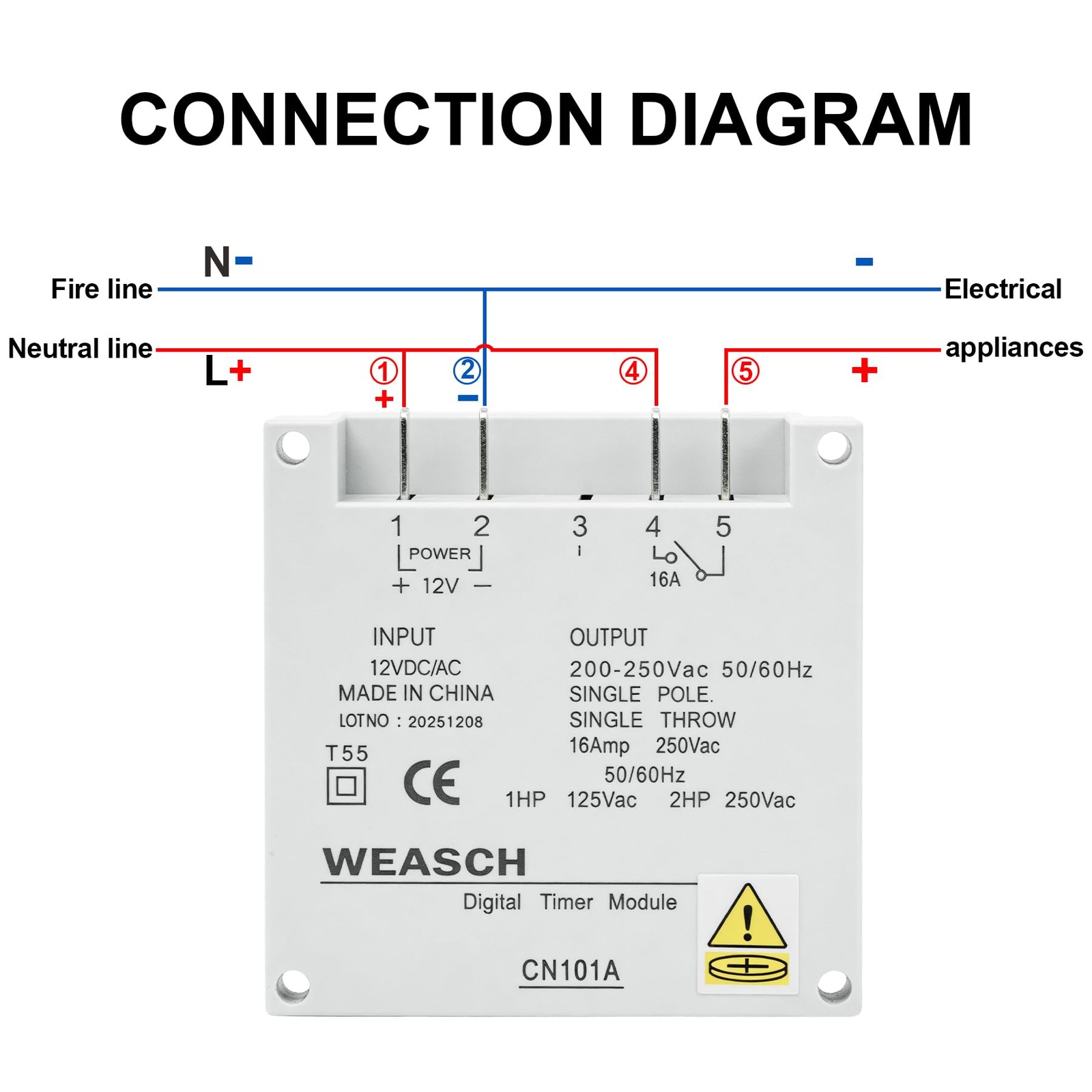 Timer Switch, CN101A, DC/AC 12V 16Amp, Digital LCD Power Programmable Timer