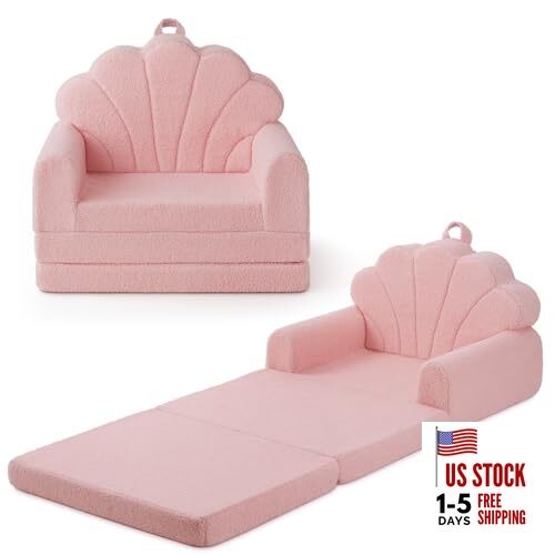 Kids Couch, 2-in-1 Soft Toddler Couch Fold Out, Toddler Chair Rosado Shell