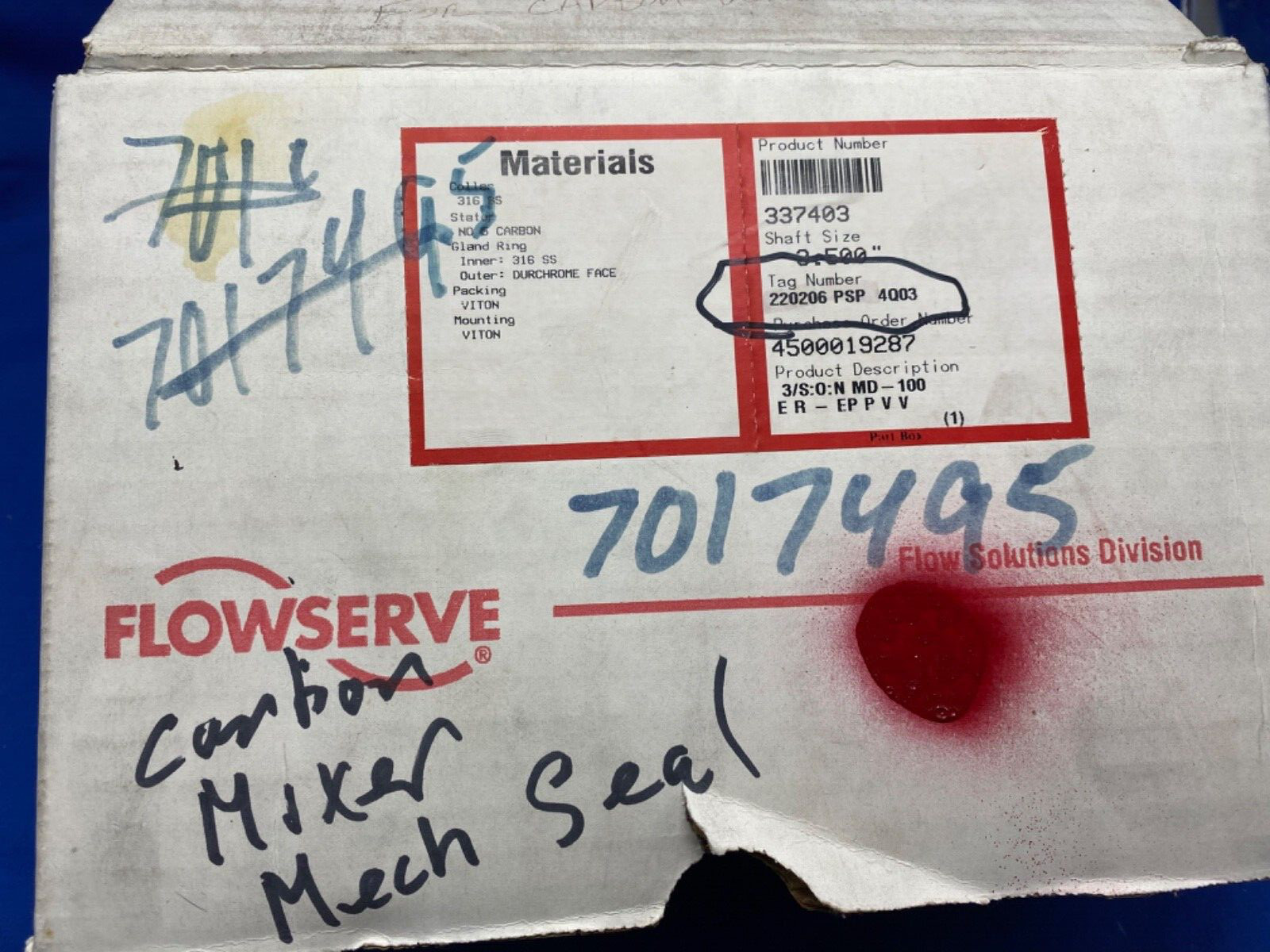 FlowServe gland seal and flange kit 337403, MD-100 type 3.5” shaft