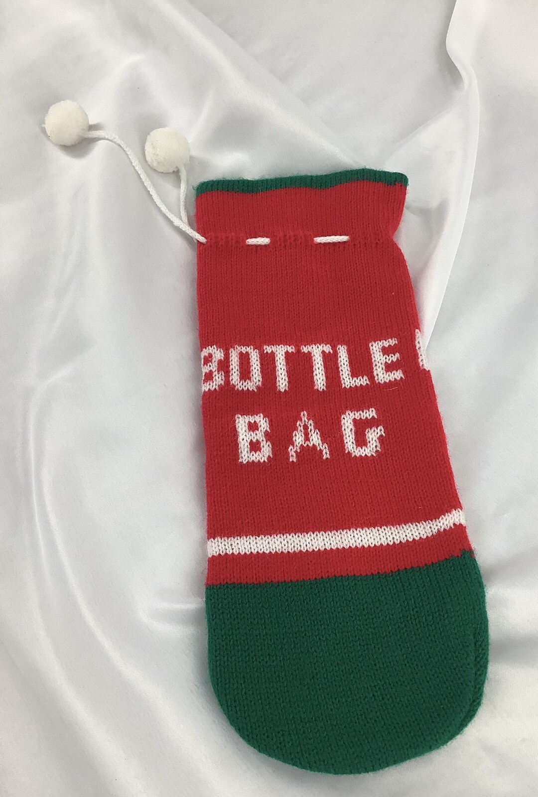 Knitted Christmas Bottle Bag Knitted Pom Pom Tie 240612/TWD