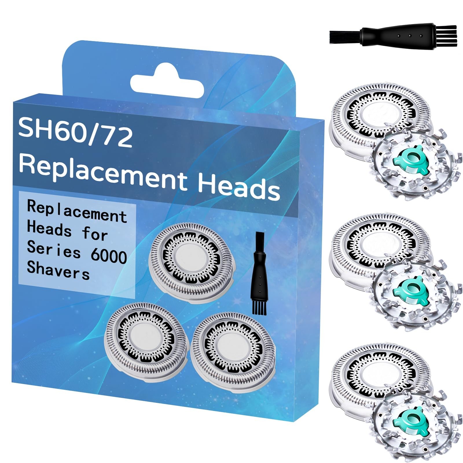 SH60/72 Replacement Heads Compatible with 3 Count (Pack of 1), Black Silver