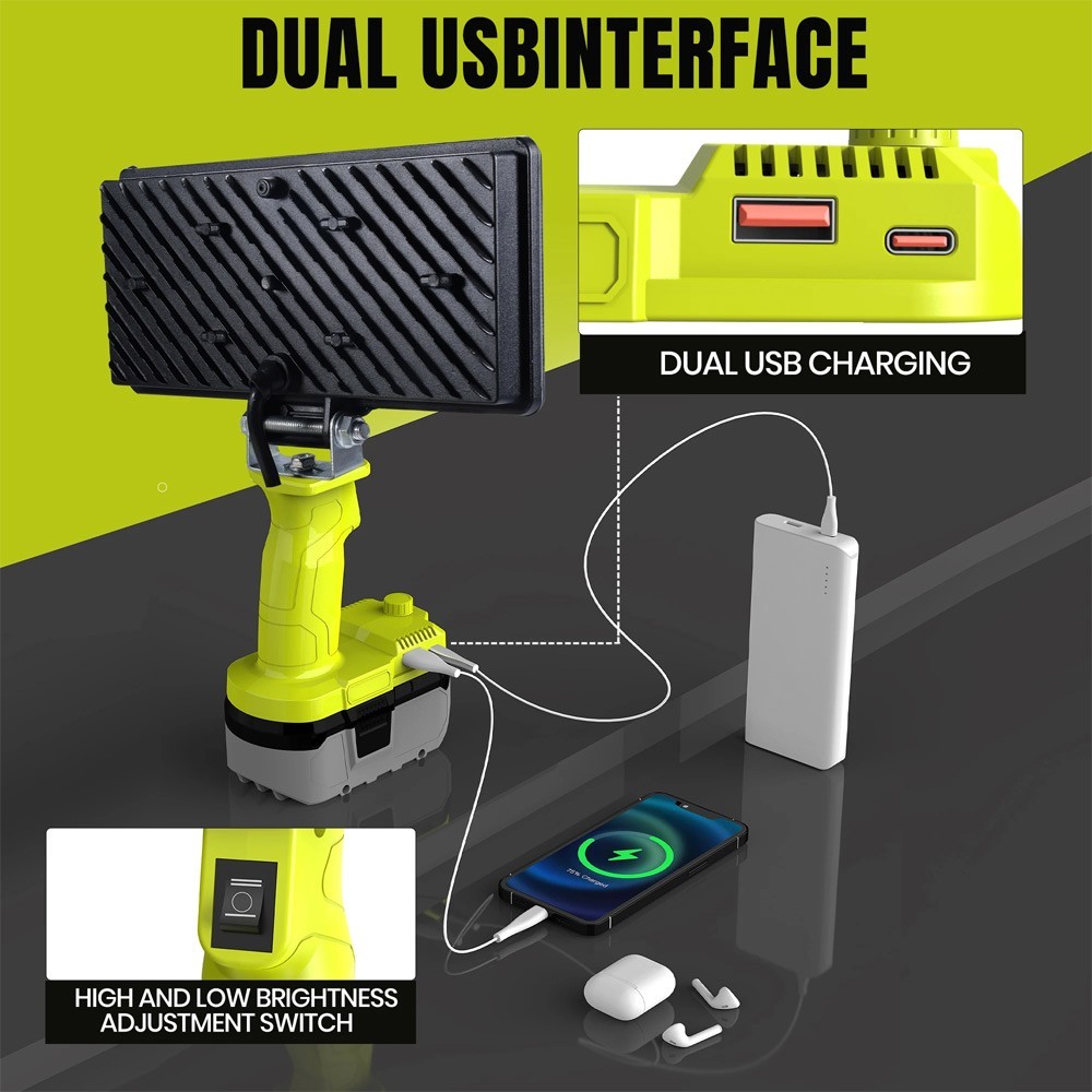 5000LM For Ryobi 18V ONE+ Battery LED Work Light Spotlight Flashlight Torch Lamp