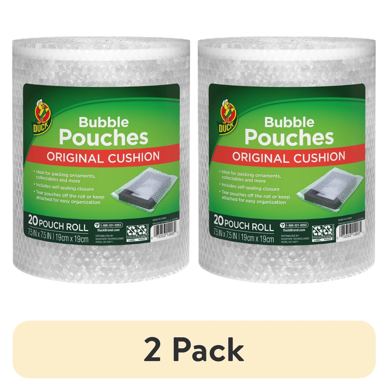(2 pack) Duck Brand 1/8" Bubble Pouches on a Roll, 7.5 in. x 7.5 in