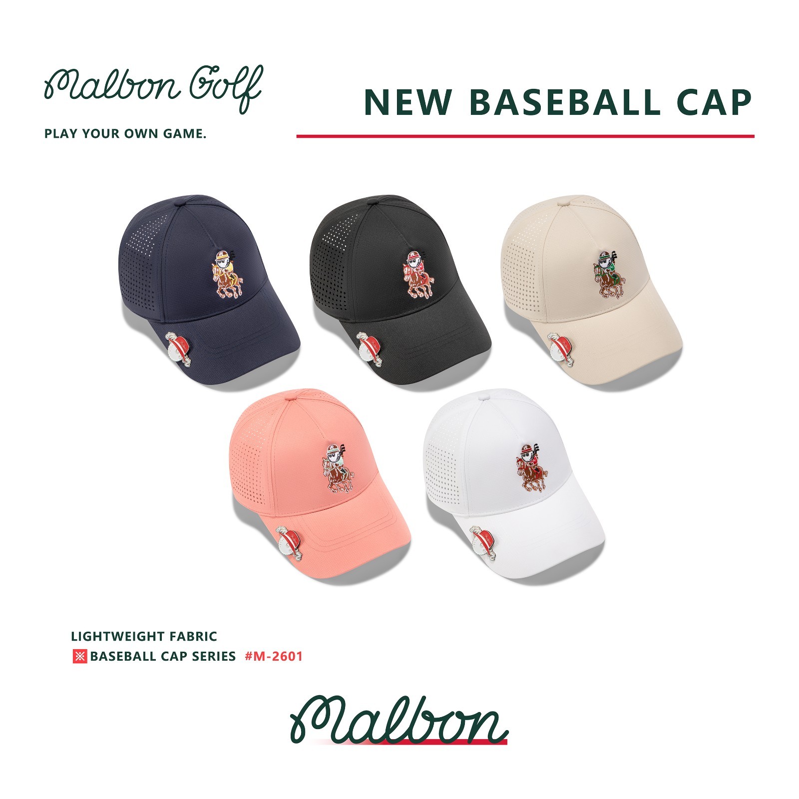 Malbon Golf Embroidered Rider Logo Cap Lightweight Outdoor Sports Adjustable Hat