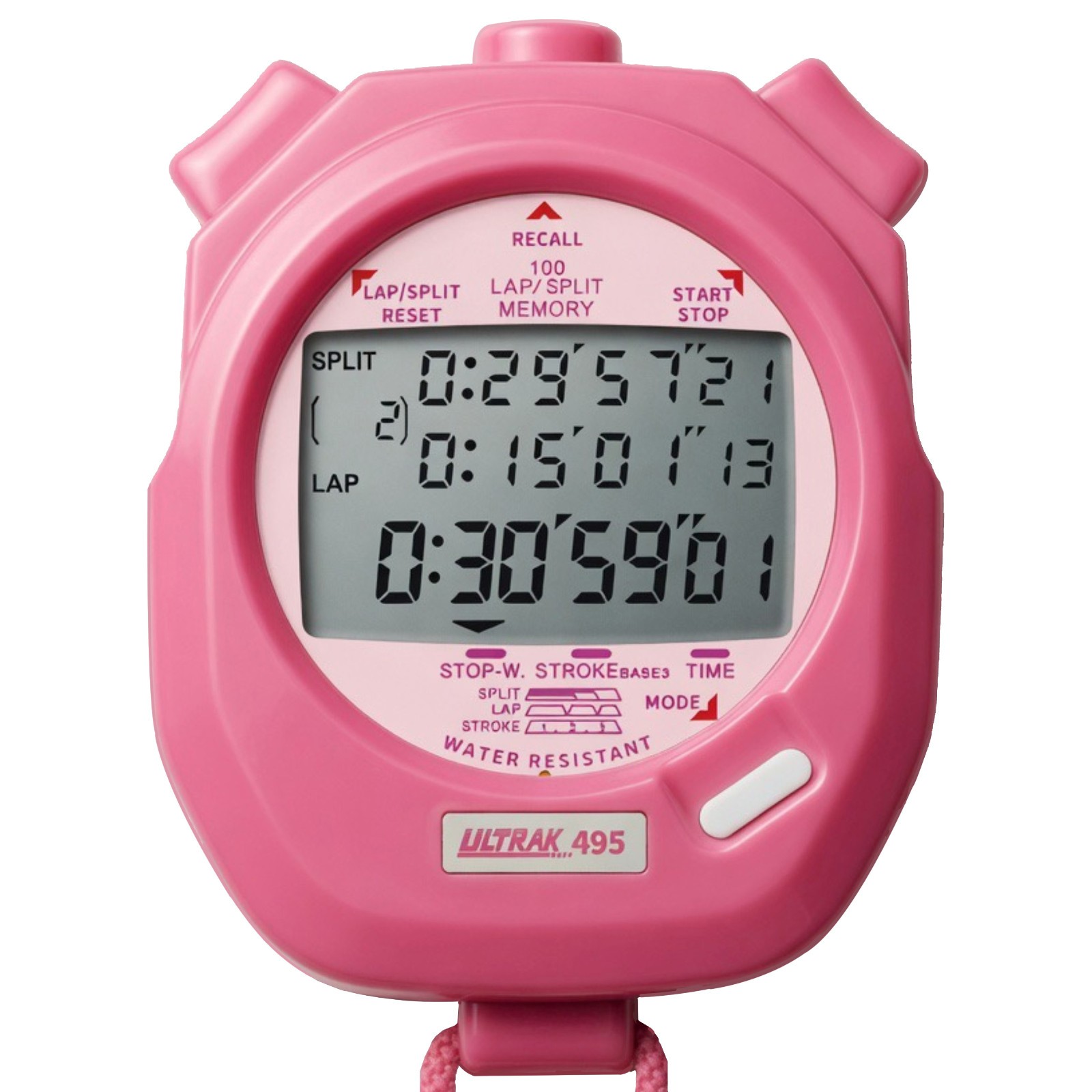 Ultrak 495-100 Dual Split Memory Stopwatch - Pink - Breast Cancer Awareness -New