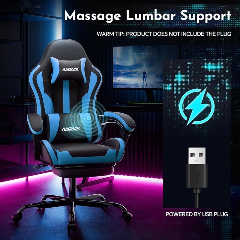 Ergonomic Gaming Chair Adjustable Lumbar Support High Stability Easy to Clean US
