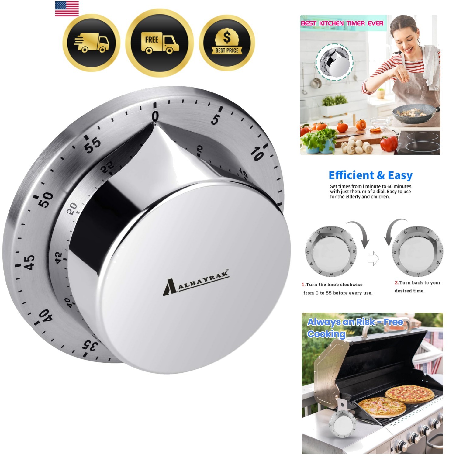 Kitchen Timers for Cooking, Chef Cooking Timer Clock with Loud Alarm - Magnet...