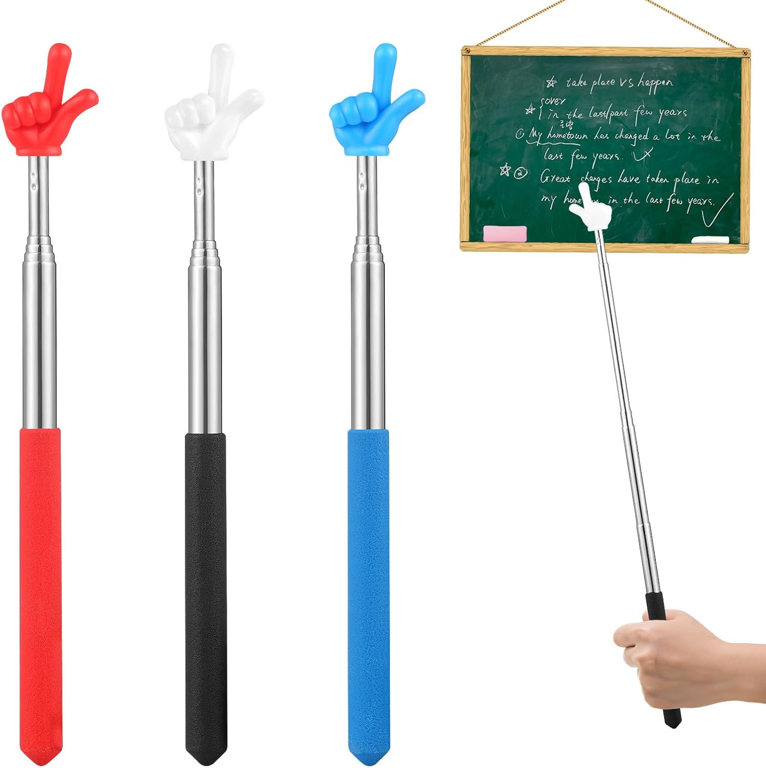 3 Pcs Pointer Finger Stick, Multipurpose Teacher Pointer Stick, Extendable Class