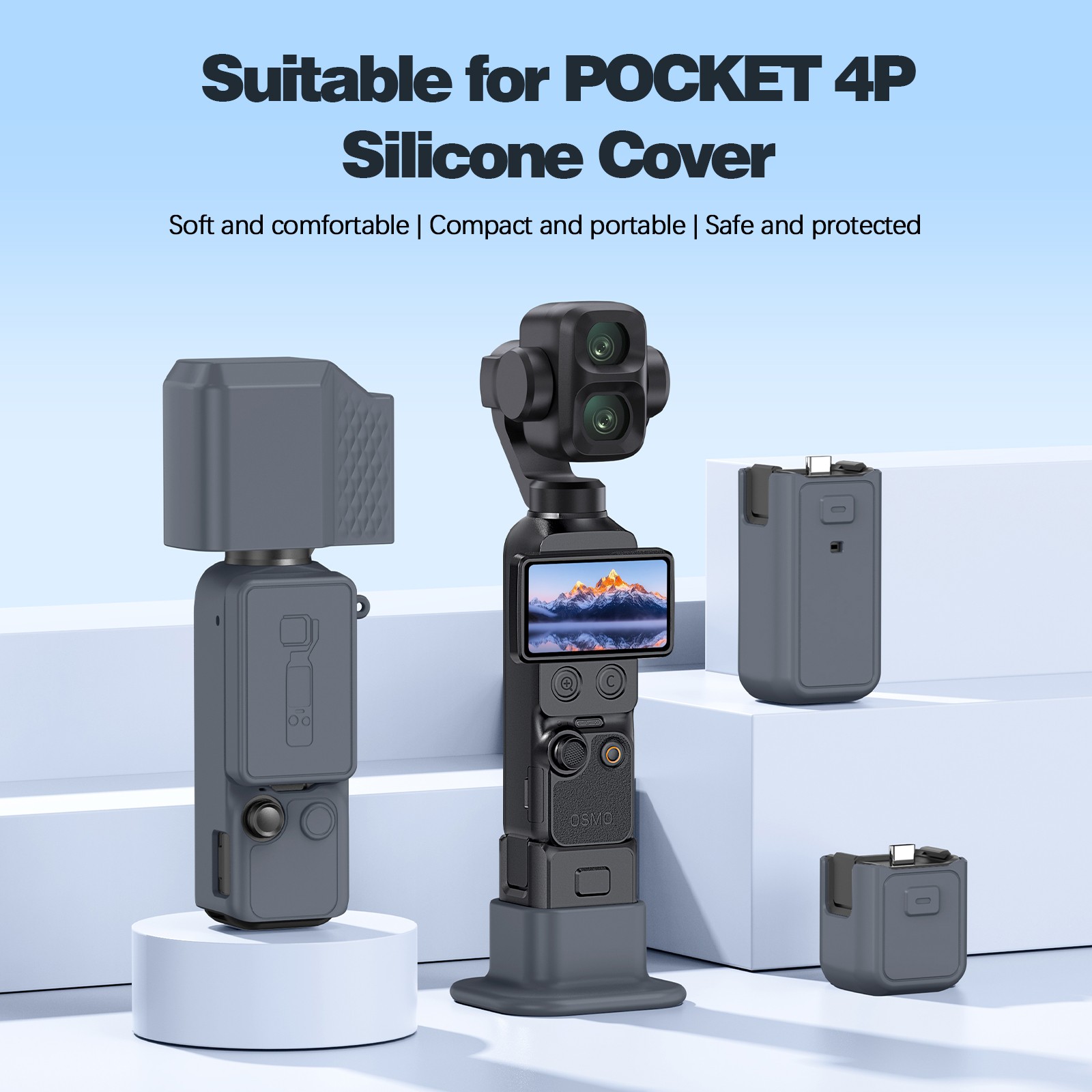 Protective Cover for DJI Pocket 4 Pro Silicone Case Precise Cutouts with Lanyard