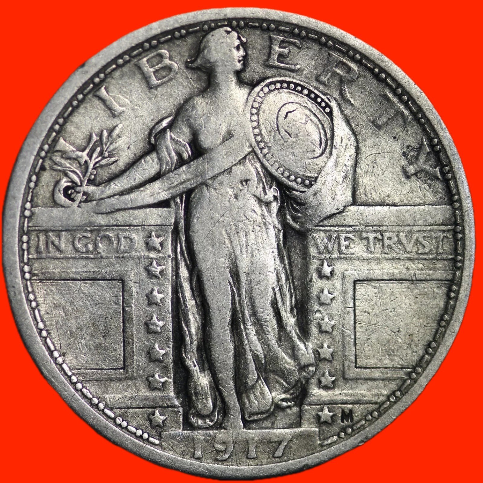1917 TYPE 1 Standing Liberty Silver Quarter FINE / VF RARE COIN!