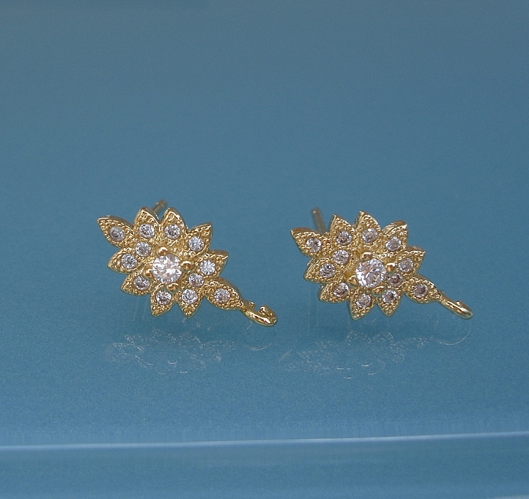 Cubic Zirconia CZ Gold Plated Ear Stud Earrings Post Earstud Findings Wedding.