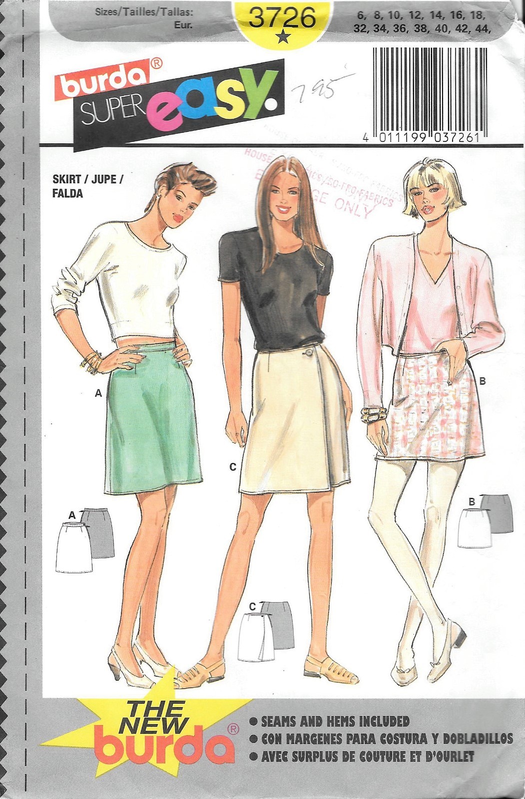 Burda Sewing Pattern # 3726 Misses' Fitted Skirt Size: 6-18