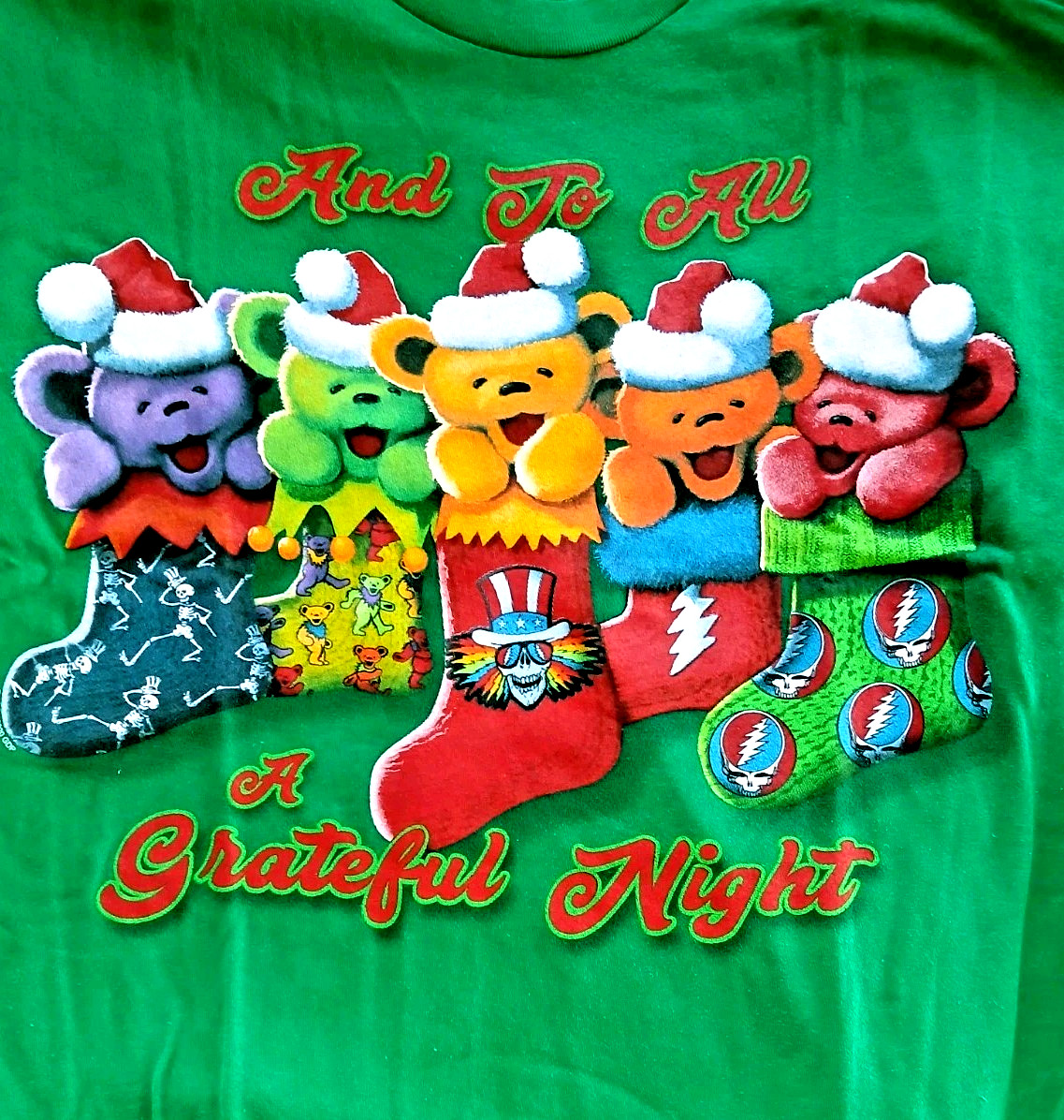 Grateful Dead Christmas Tee LG New Liquid Blue And To All A Grateful Night