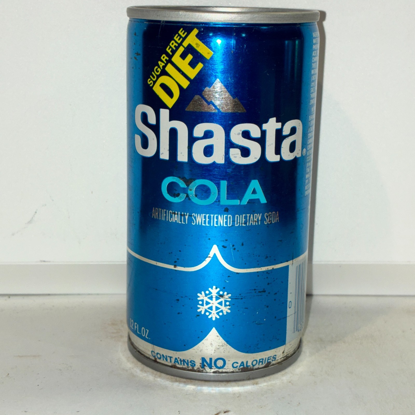Shasta Diet Cola Soda can, crimped steel, bottom opened