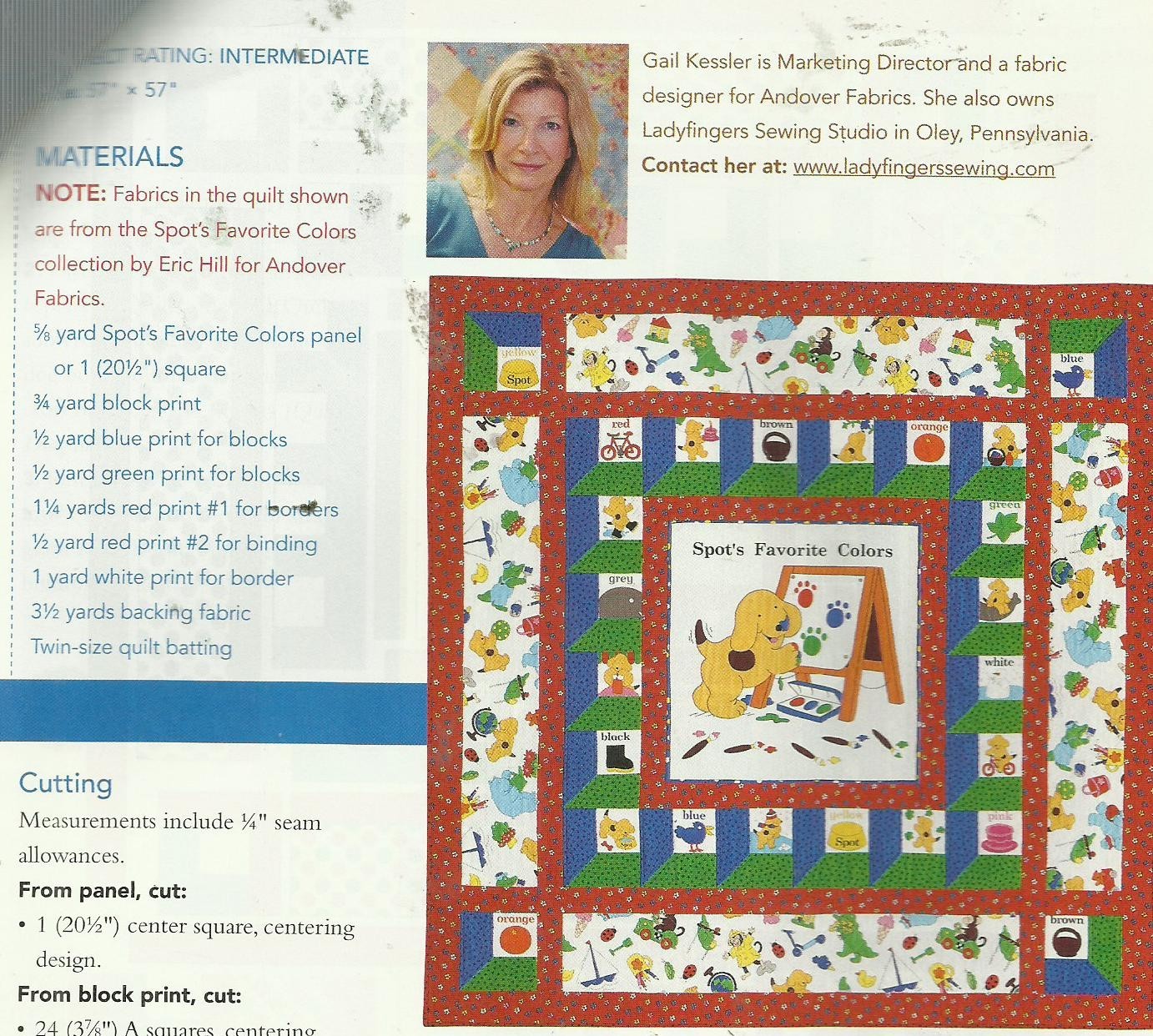 D0109 SPOT'S FAVORITE COLORS QUILT PATTERN/INSTRUCTIONS