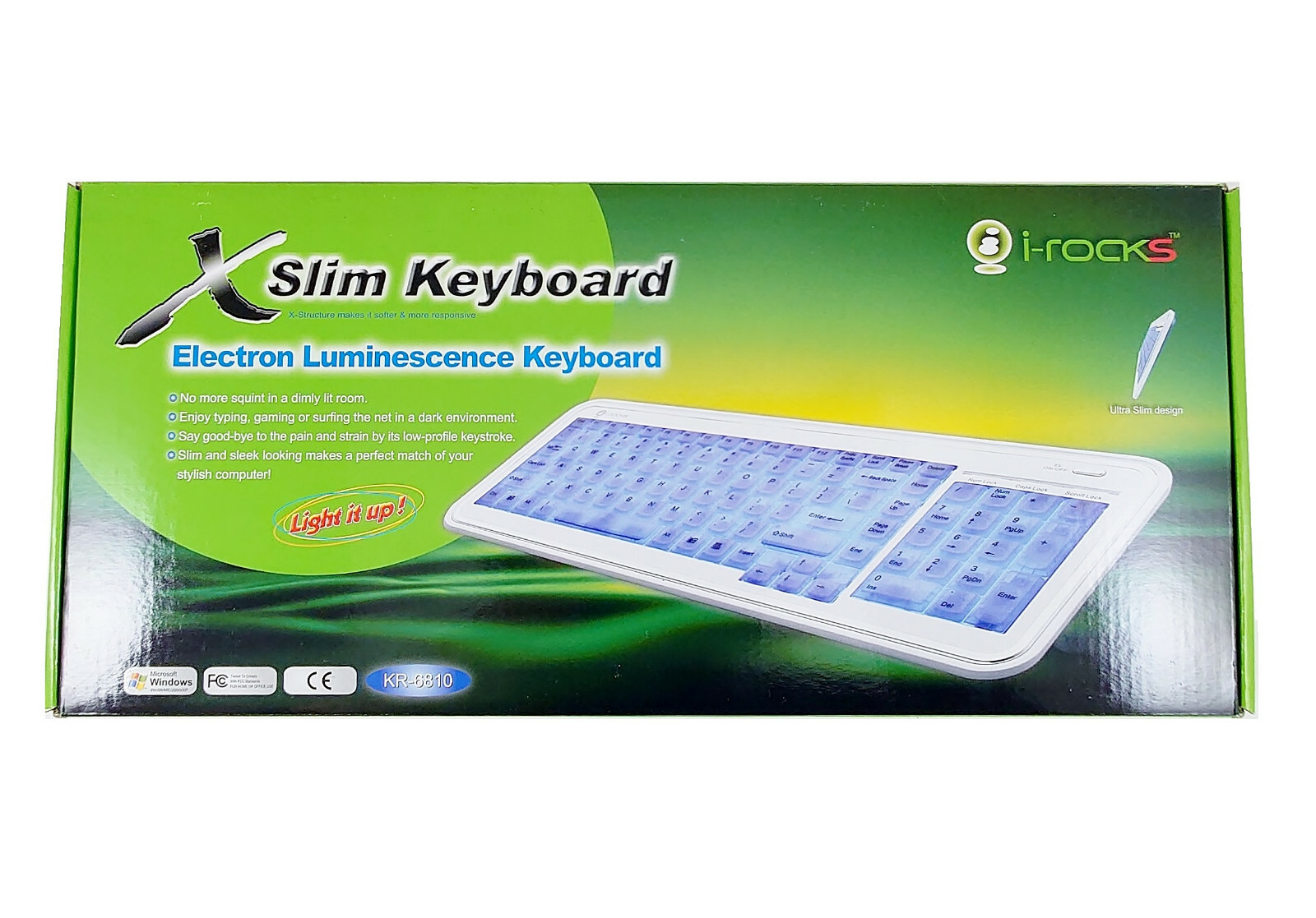 I-Rocks X-SLIM 104 Normal Keys Luminescent USB Keyboard White KR-6810 Spanish