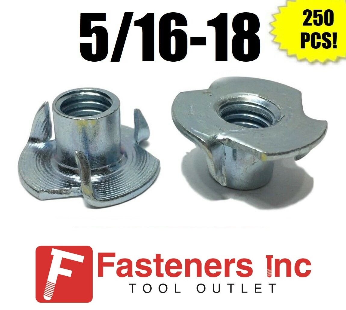 (Qty 250) 3 Prong T-Nut 5/16"-18 x 5/8" (Tee Nut) Zinc Plated