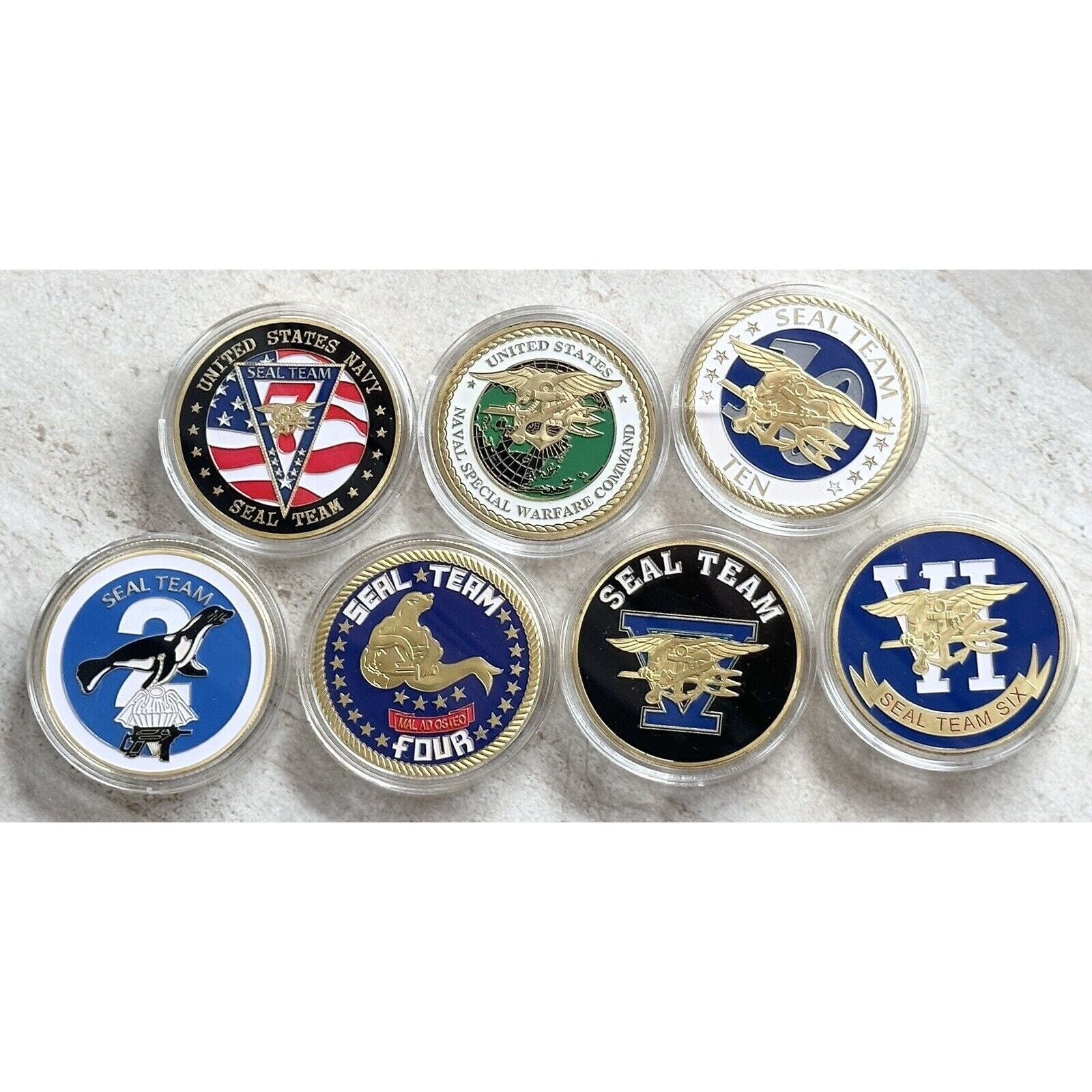 7 Pcs Navy SEALS Special Forces challenge coin & Seal Team Two Four Five Six….