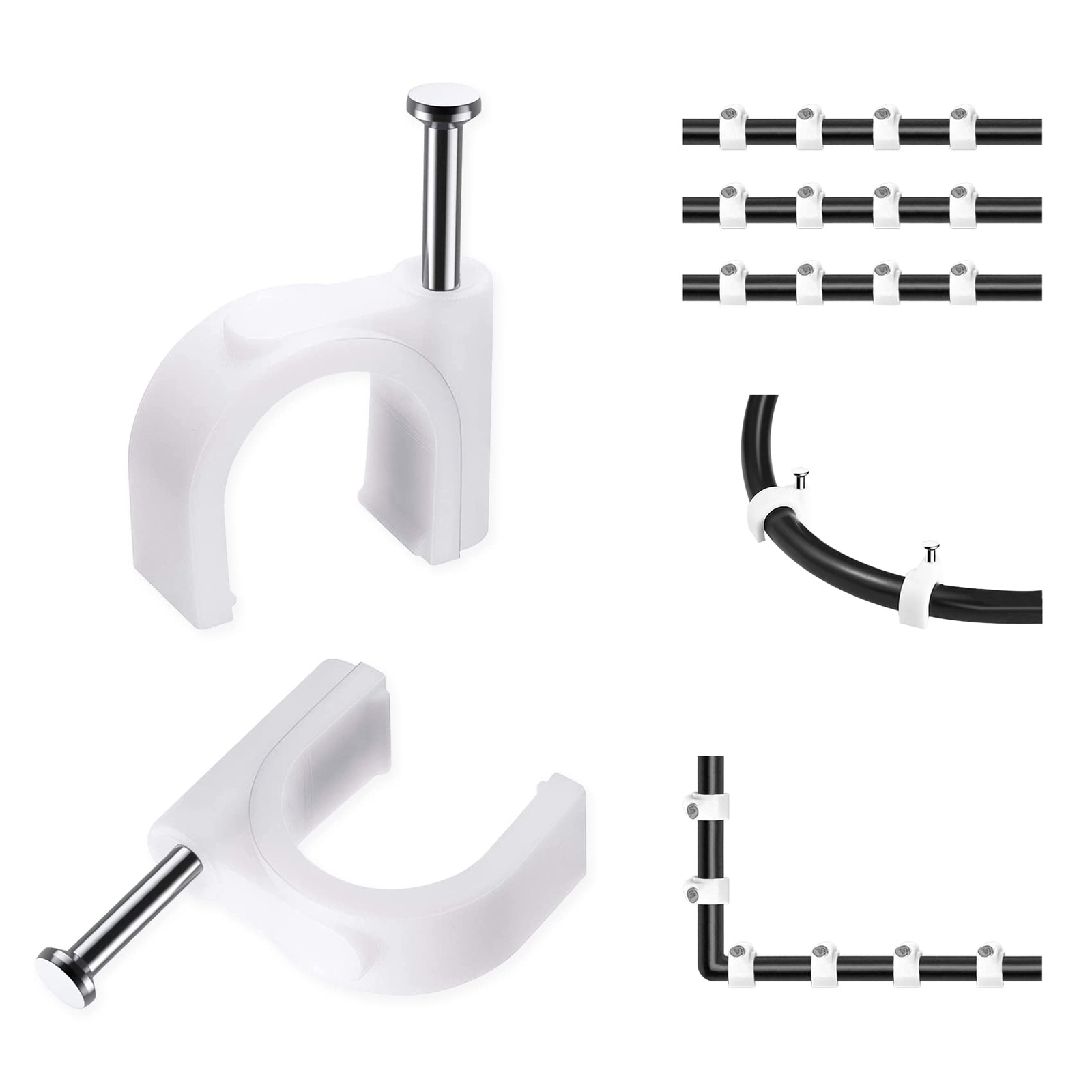 100 Pcs 8mm Cable Clips with Steel Nails Wire Wall Management Organizer