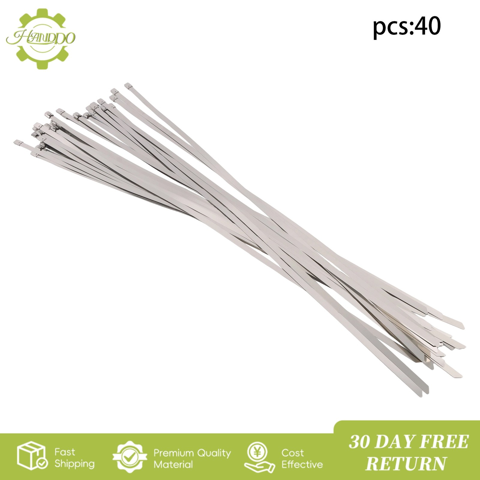 24 in Metal Cable Zip Ties, Stainless Steel Zip Ties, 500 Lbs Self-Locking, 40Pc