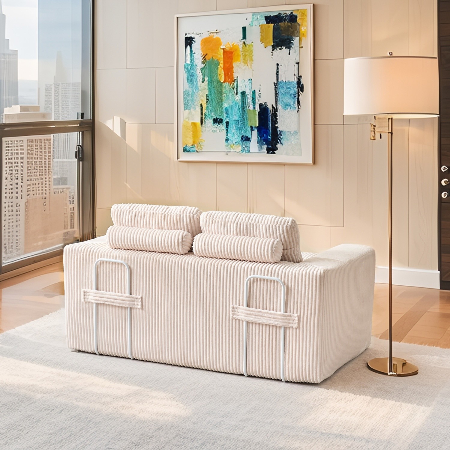 Folding Convertible Sofa Bed Floor Loveseat Sofa w/ Steel Frame for Small Spaces