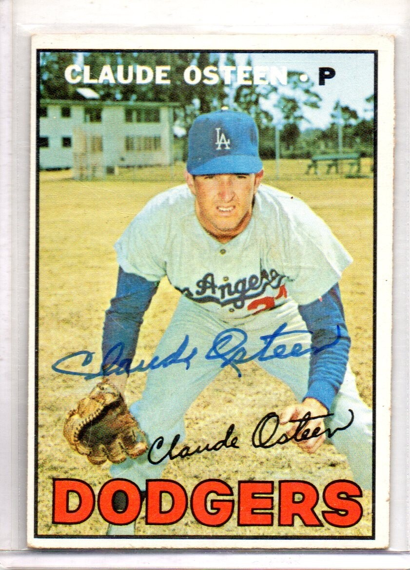 Claude Osteen Auto SIGNED 1967 Topps Baseball # 330 VINTAGE 1960S FREE SHIP