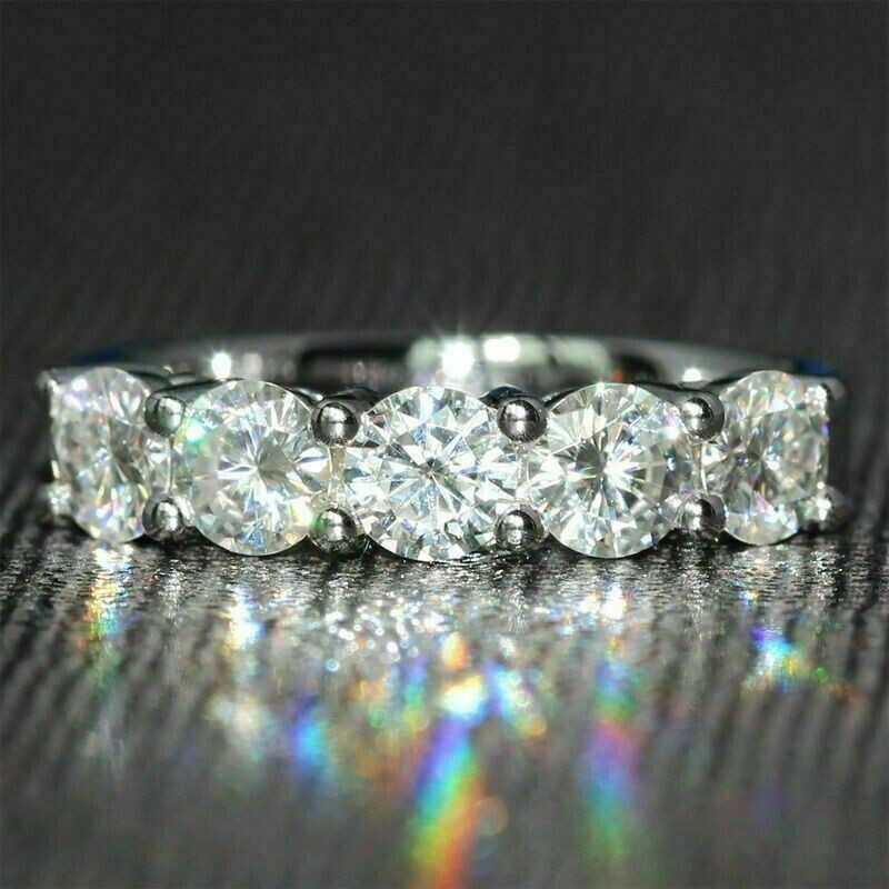 5 Stone 2.50 Ct Round Cut Off White Treated Diamond Ring 925 Sterling Silver