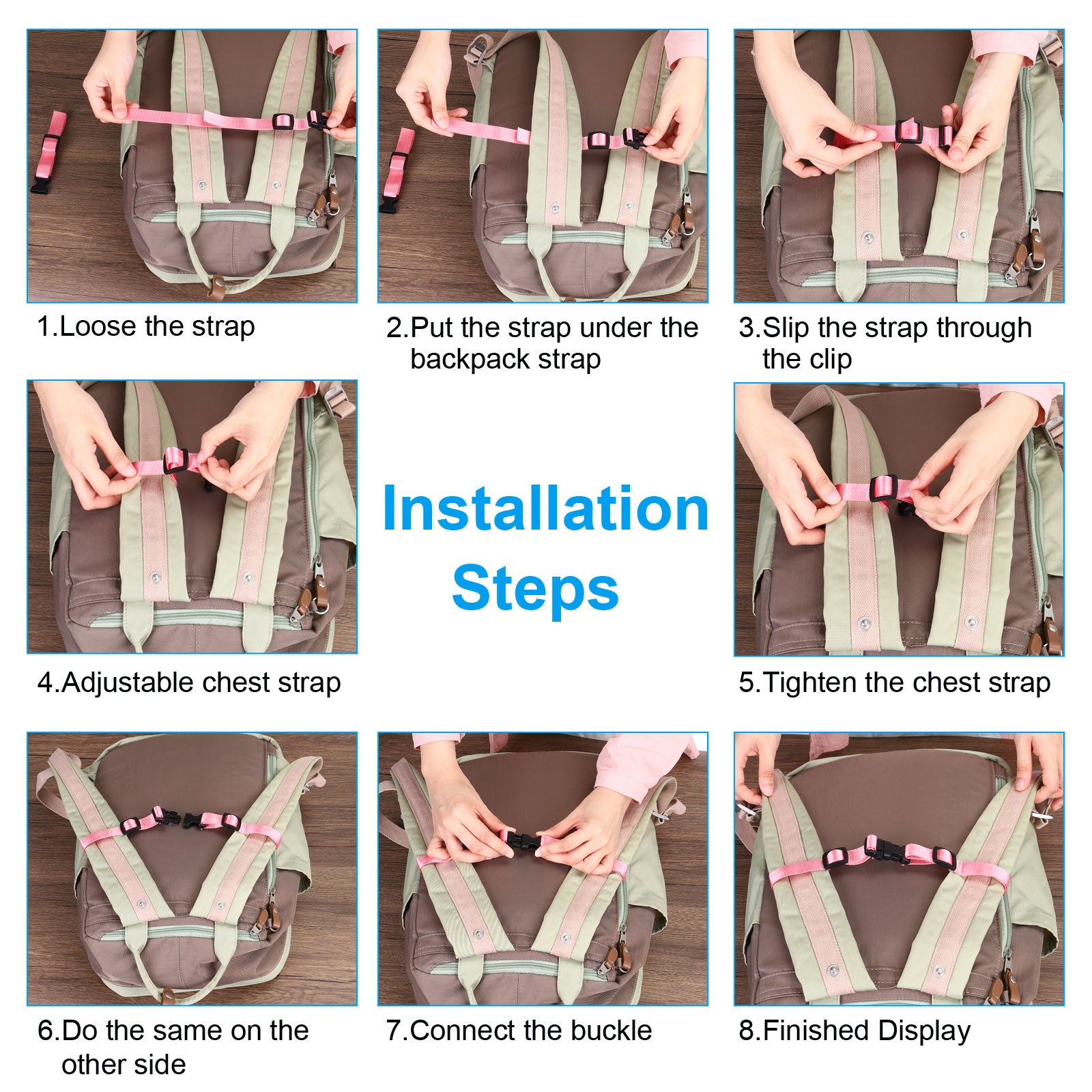 Backpack Belt Strap Set, 2 Pcs Strap with Quick-Release Buckle, Black, Grey