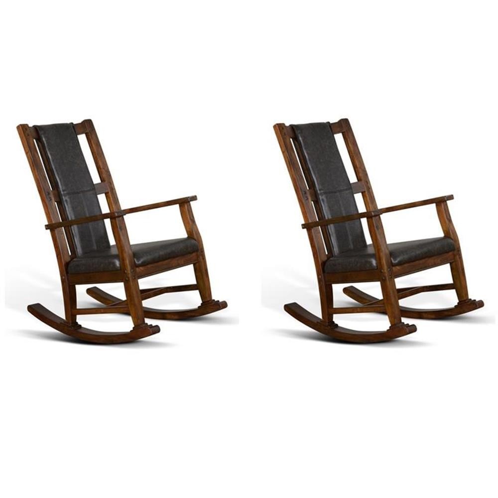 Pemberly Row Set of 2 Farmhouse Mahogany Wood Rocking Chair in Dark Brown