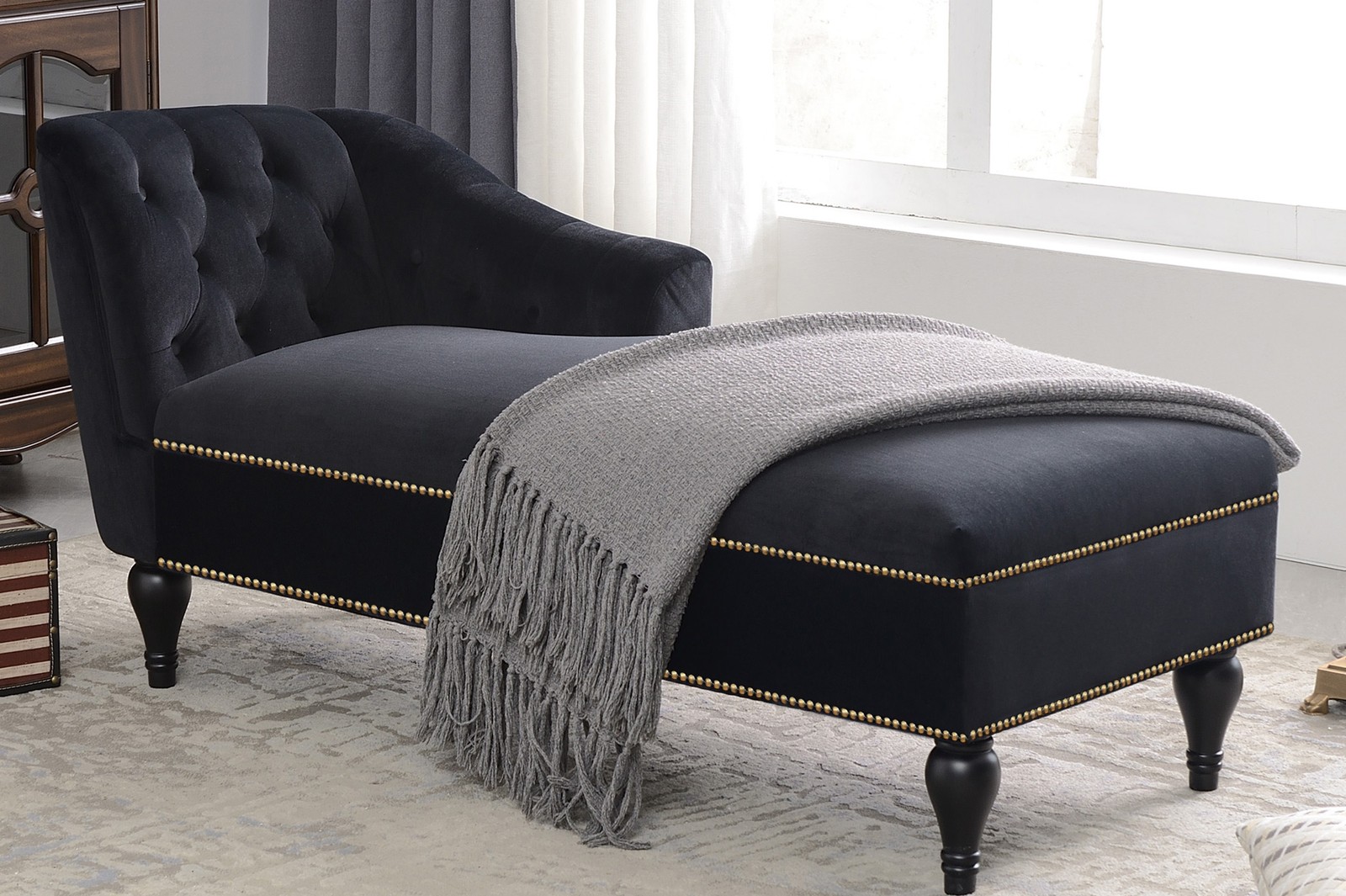 [New+Video] 58''Velvet Chaise Lounge,Button Tufted Right Arm Facing Lounge Cha