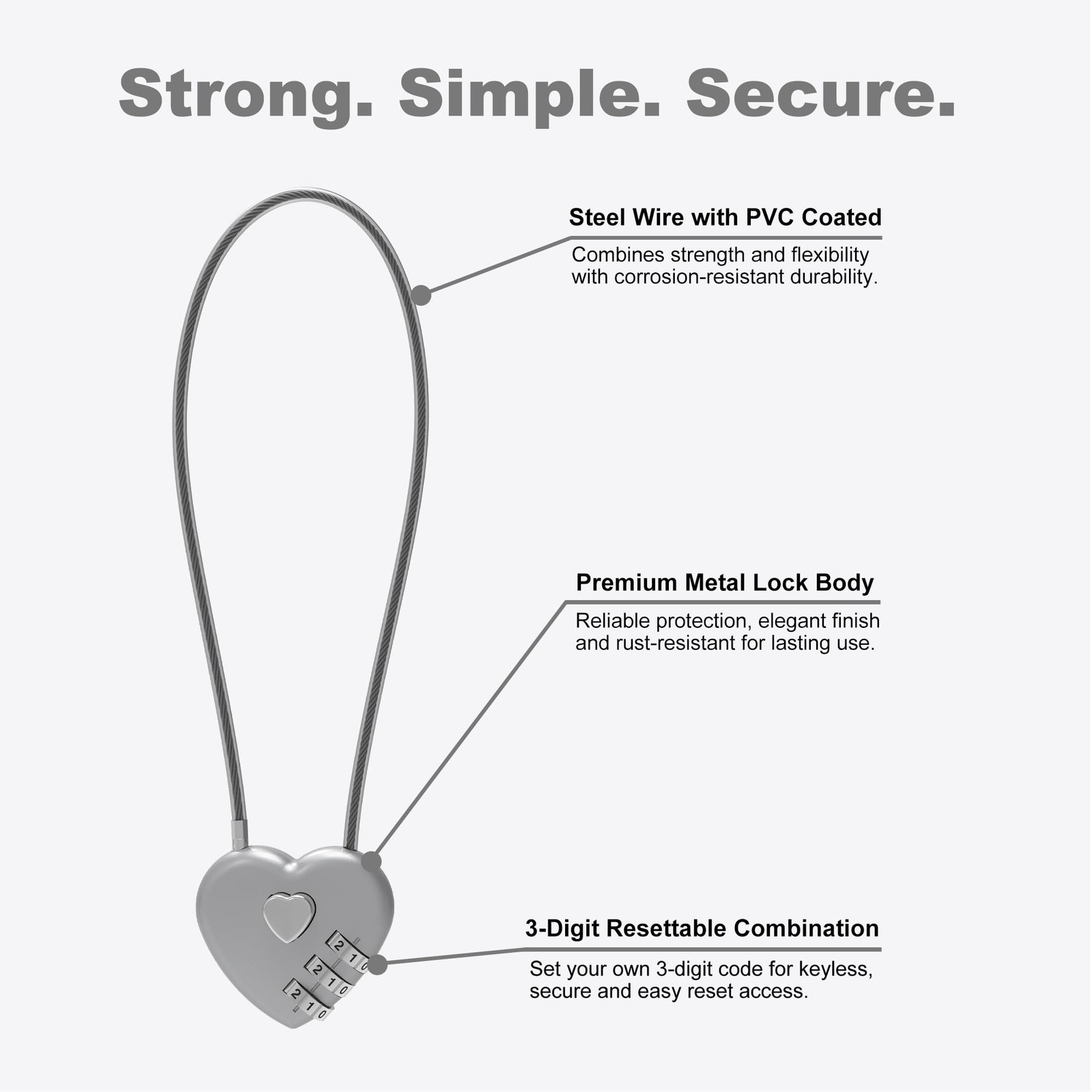 UP Security Silver Cable Lock 5" 2-Pack