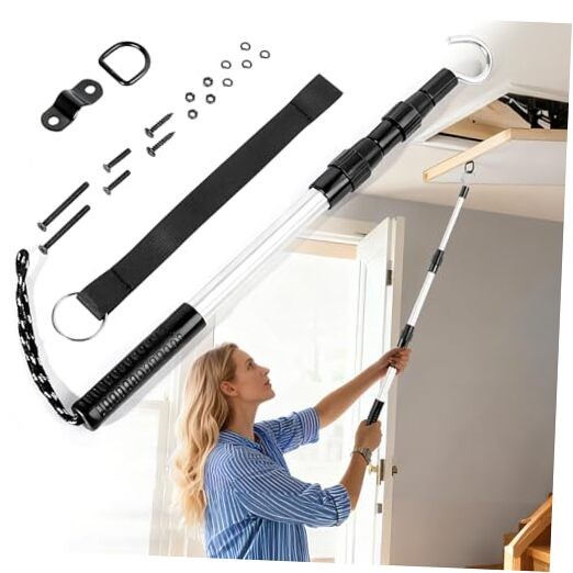 Huazu Attic Pull Down Hook, Extendable Attic Door Pull Rod up to 40", D-Ring