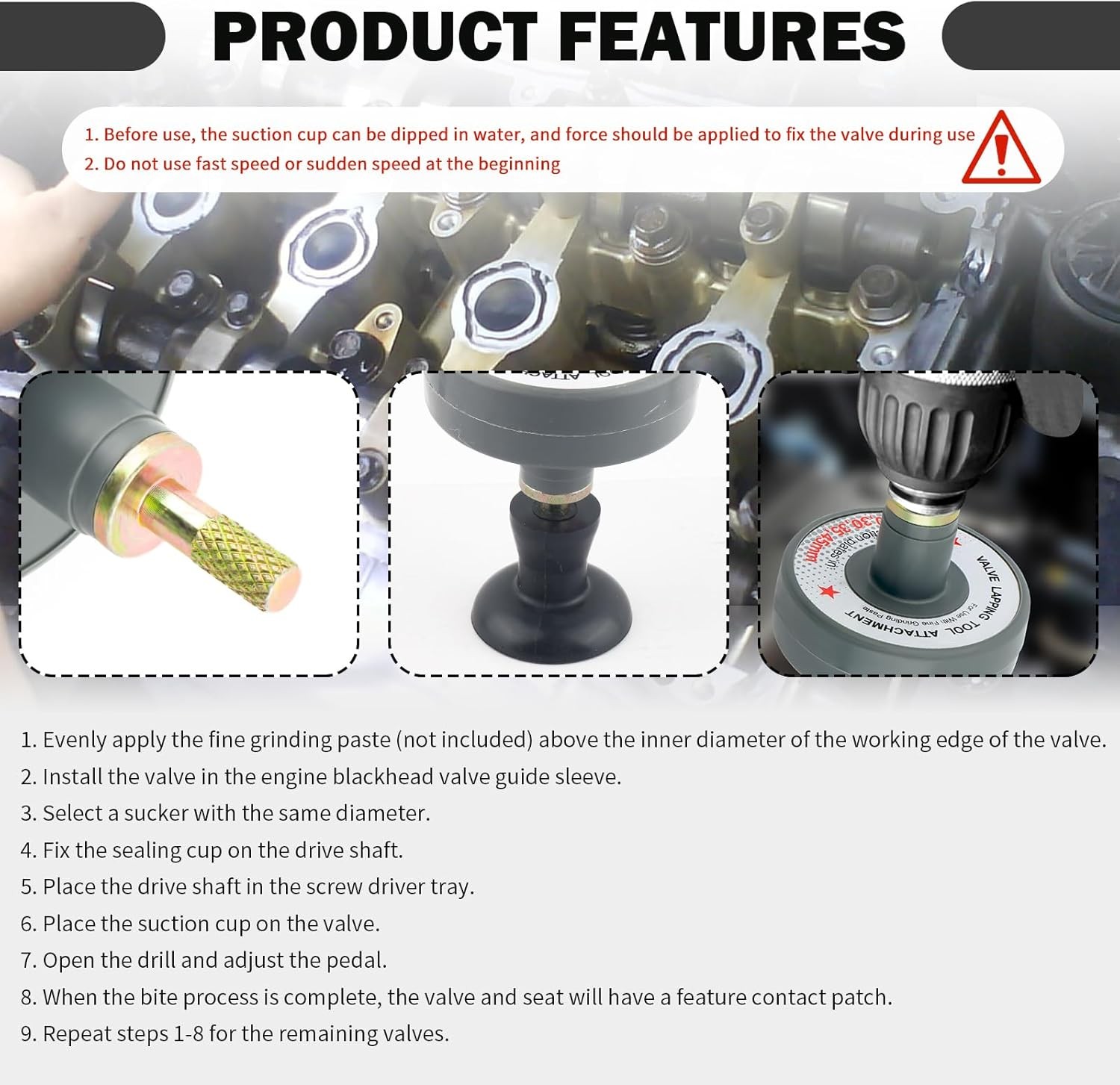 Valve Lapping Tool Kit with 5 Suction Cup Adapters,Durable Kit...