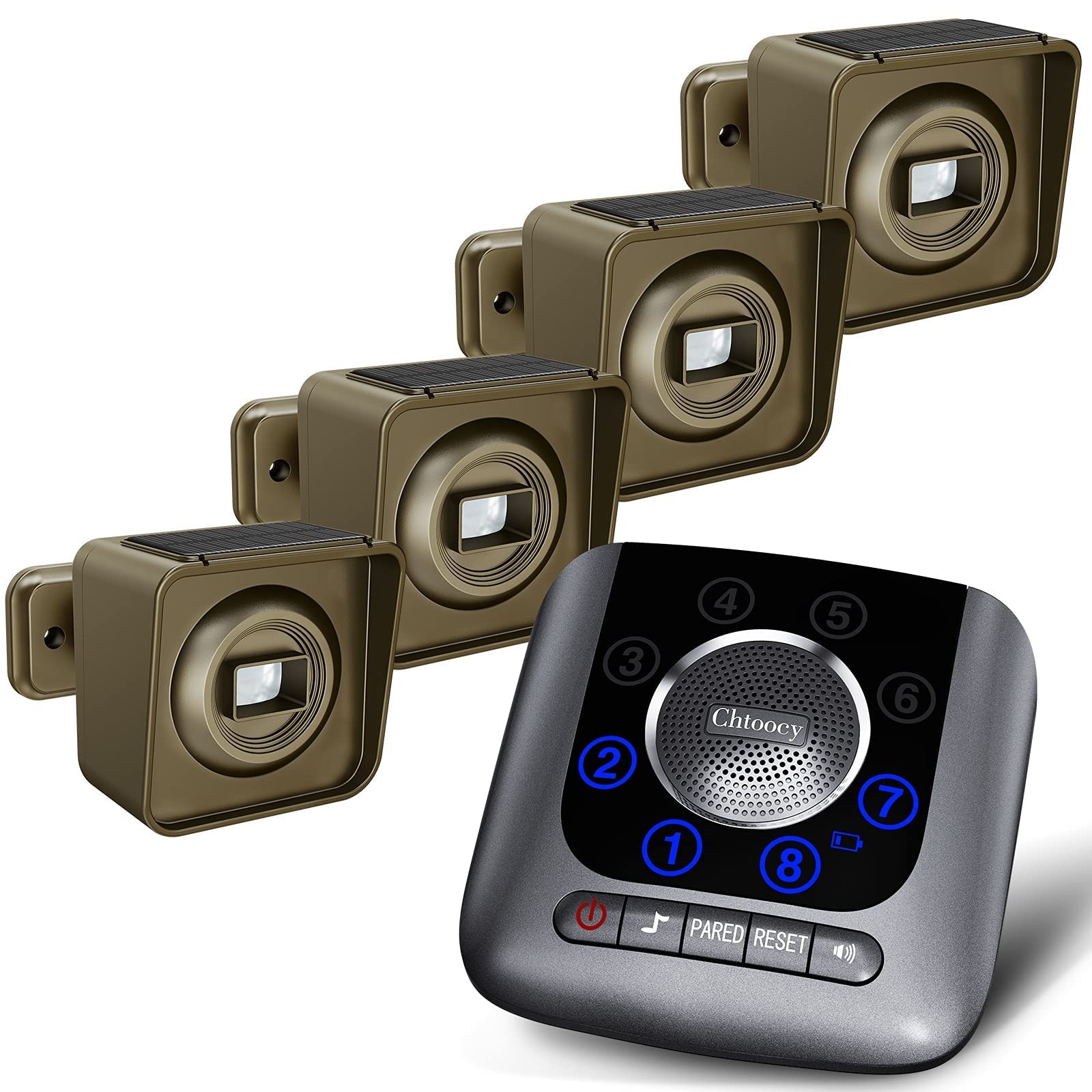 Chtoocy Solar Driveway Alarm 4 Sensors & 1 Receiver, 4 1 Receiver