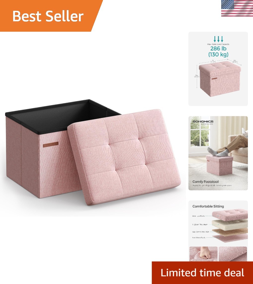 Small Folding Storage Ottoman, Foot Rest Stool, 12.2 x 16.1 x 12.2 Inches, 28...