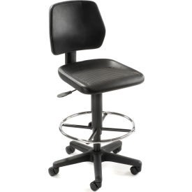 Interion Task Stool with 360 Footrest- Polyurethane - Black  Industrial 571121