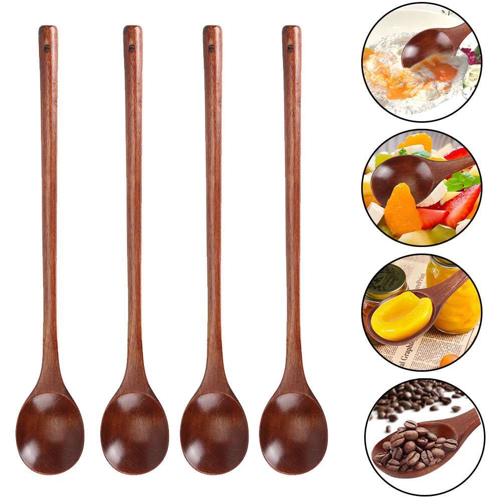 1/2/4PCS 13" Wooden Cooking Spoons for Mixing, Baking, Serving Kitchen Utensils