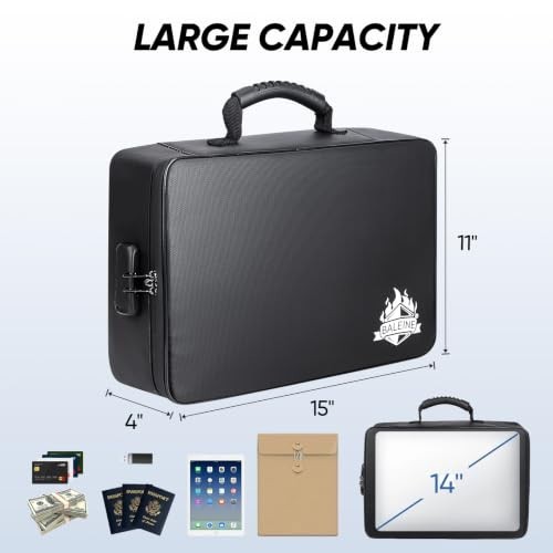 Fireproof Document Bag Portable Waterproof File Organizer Box Lock 15x11x4