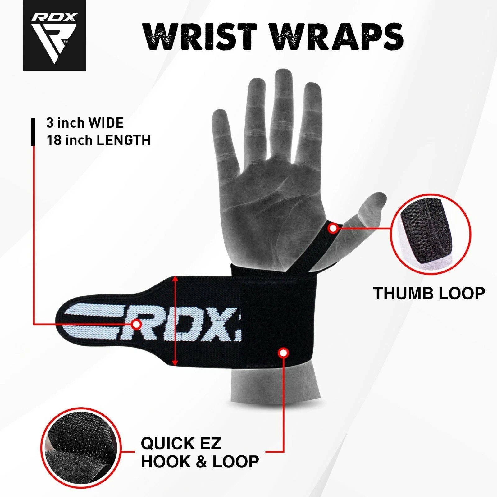 2-RDX Weightlifting Wrist Wraps Heavy Duty Gym Support Straps Black White NWT