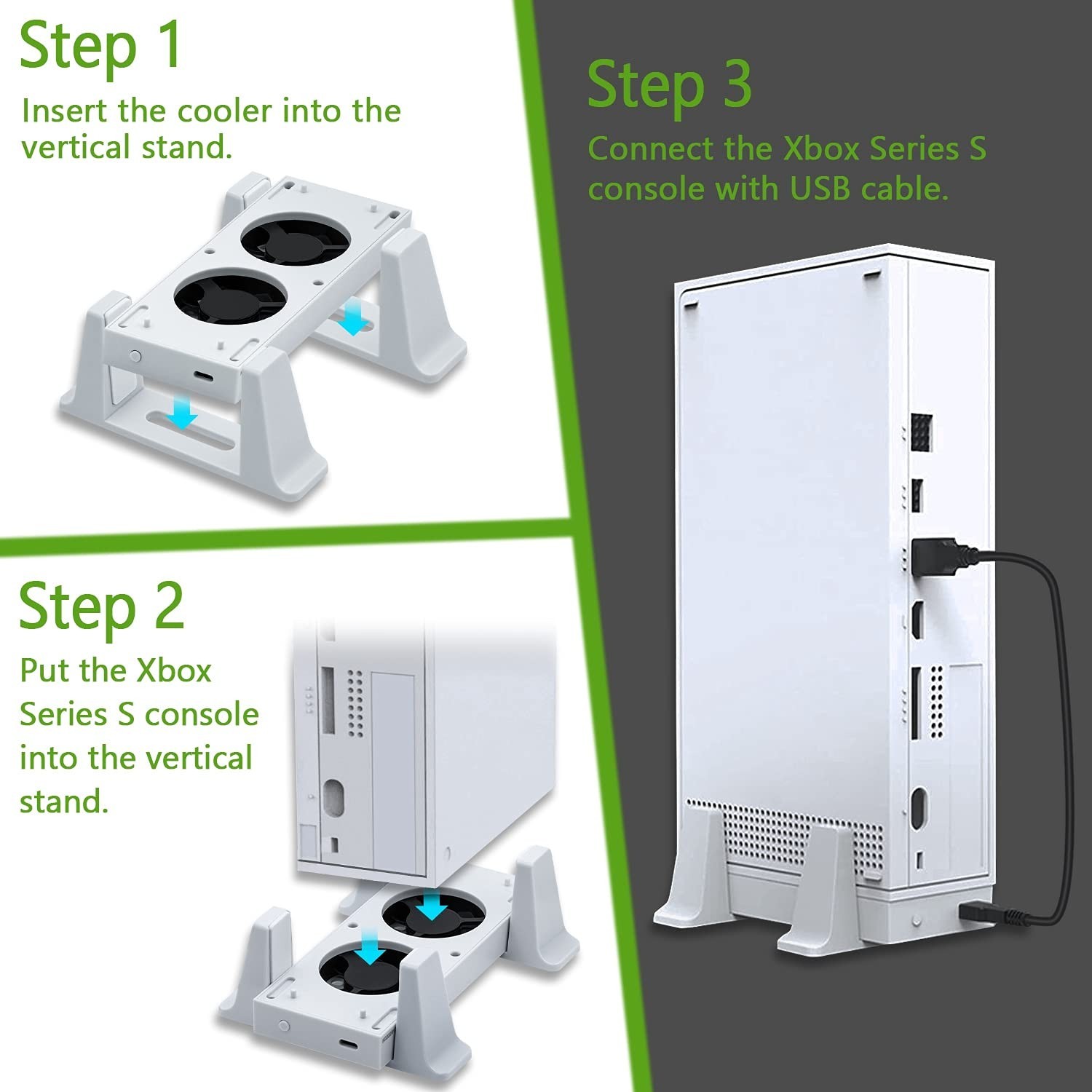 Vertical Stand with Cooling Fan for Xbox Series S Removable Cooler Accessory