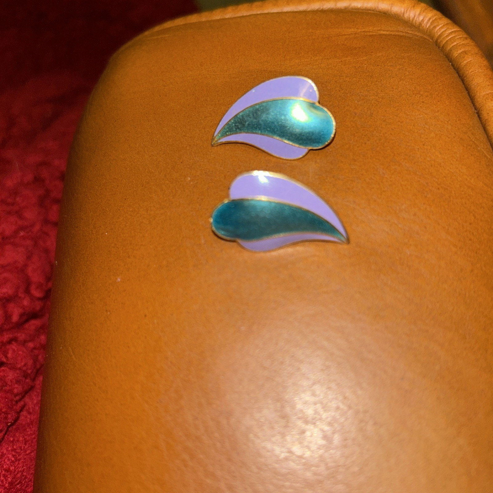 Fun 1980s Purple & Teal Enamel Earrings Classic Throwback