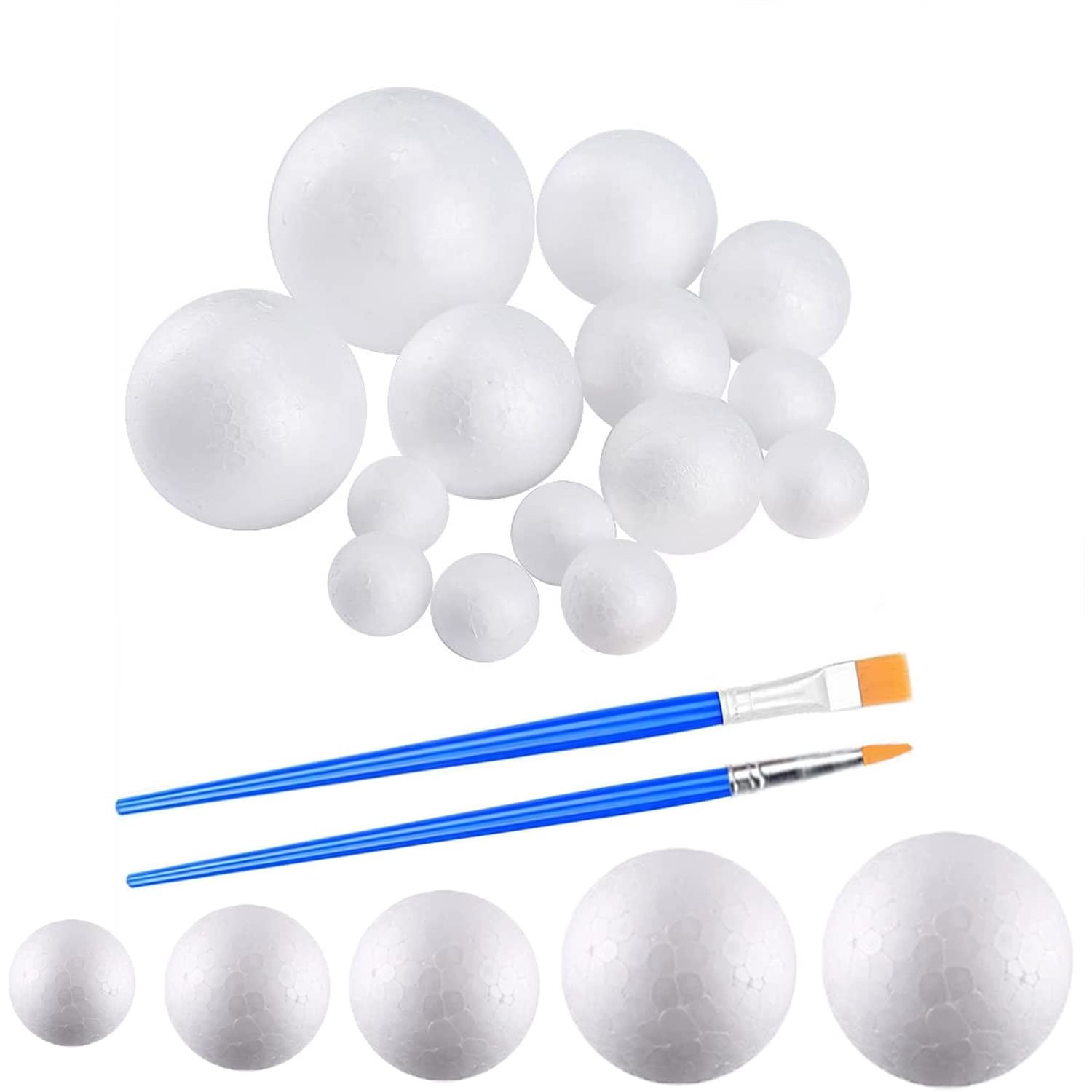 Craft Foam Balls 50 Pack White Polystyrene 5 Sizes Smooth Round DIY Art Supplies