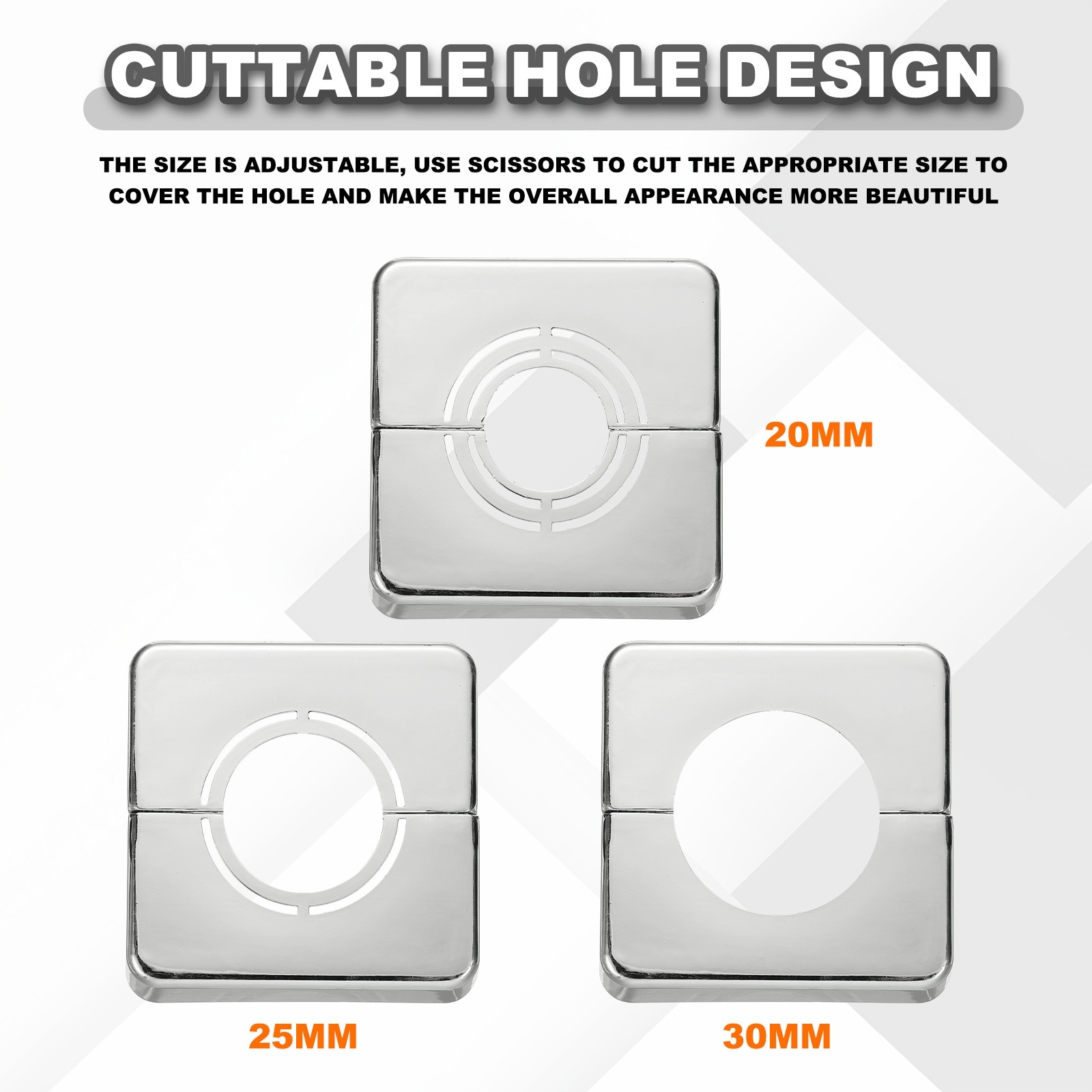 6pcs Wall Split Flange 0.79" Plastic Square Split Flange Pipe Cover, Silver