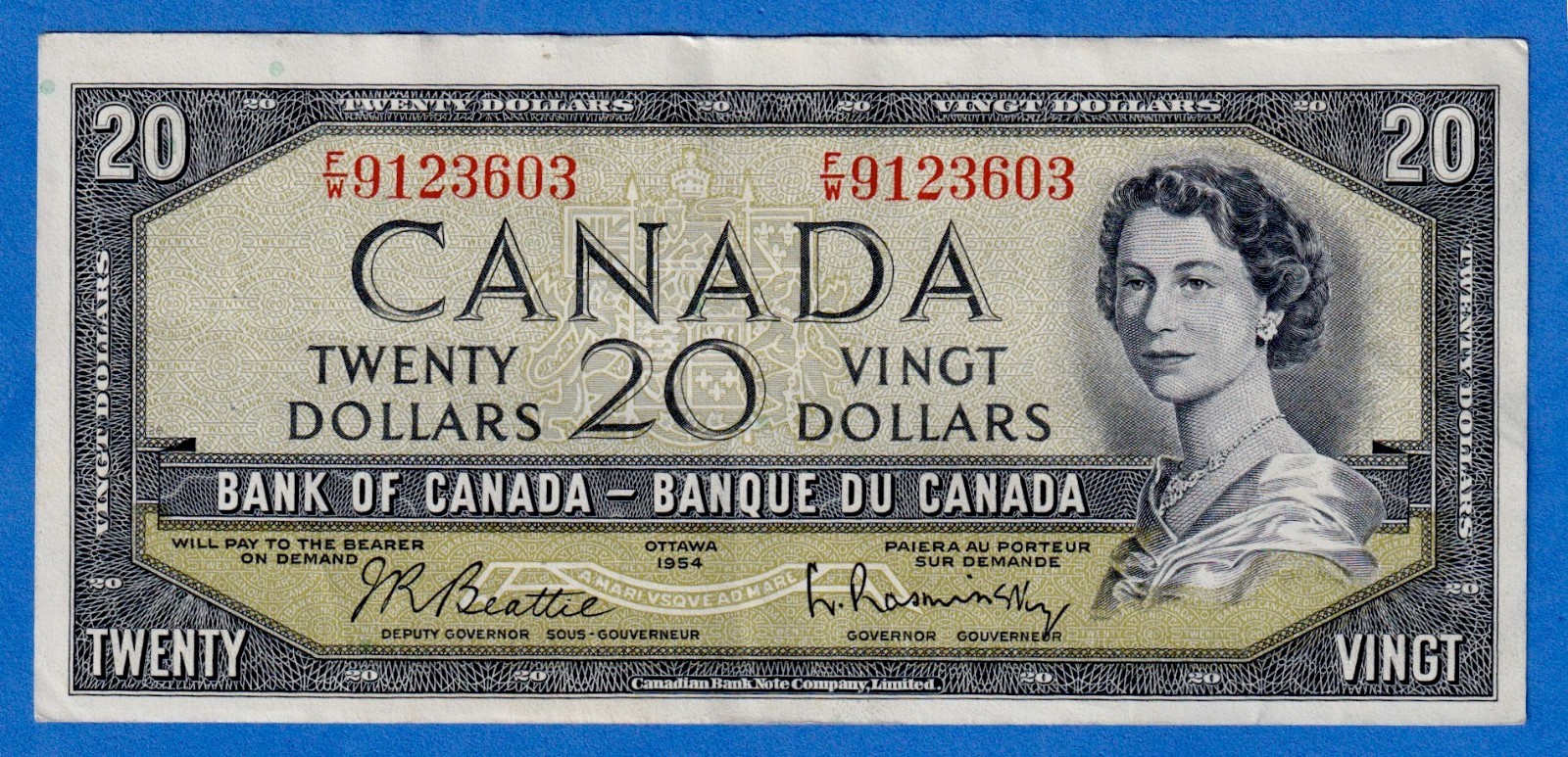 Canada $20 1954 BC-41b / P-80b - QE II - Circulated Note F/W 9123603