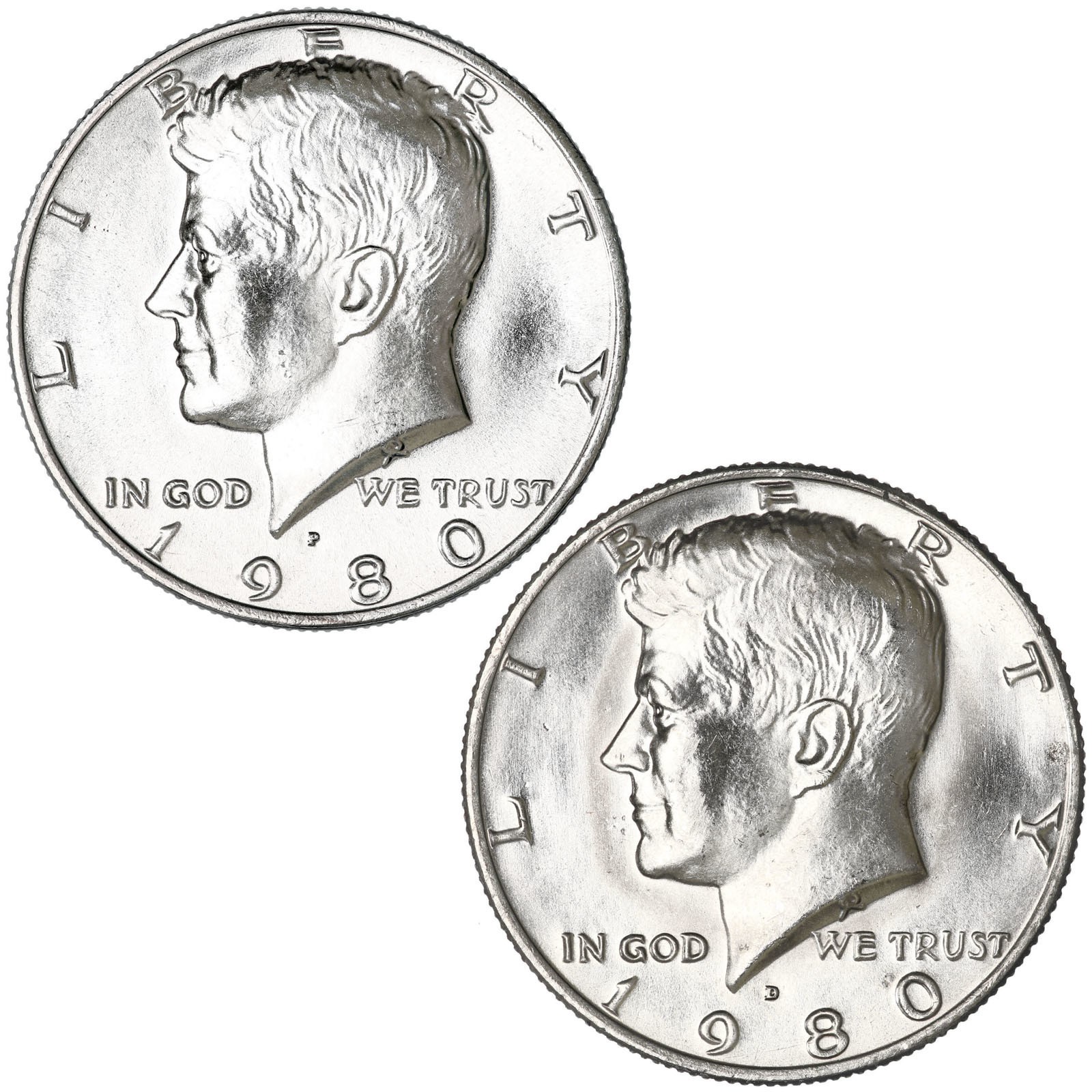 1980 P D Kennedy Half Dollar BU 2 Coin Year Set