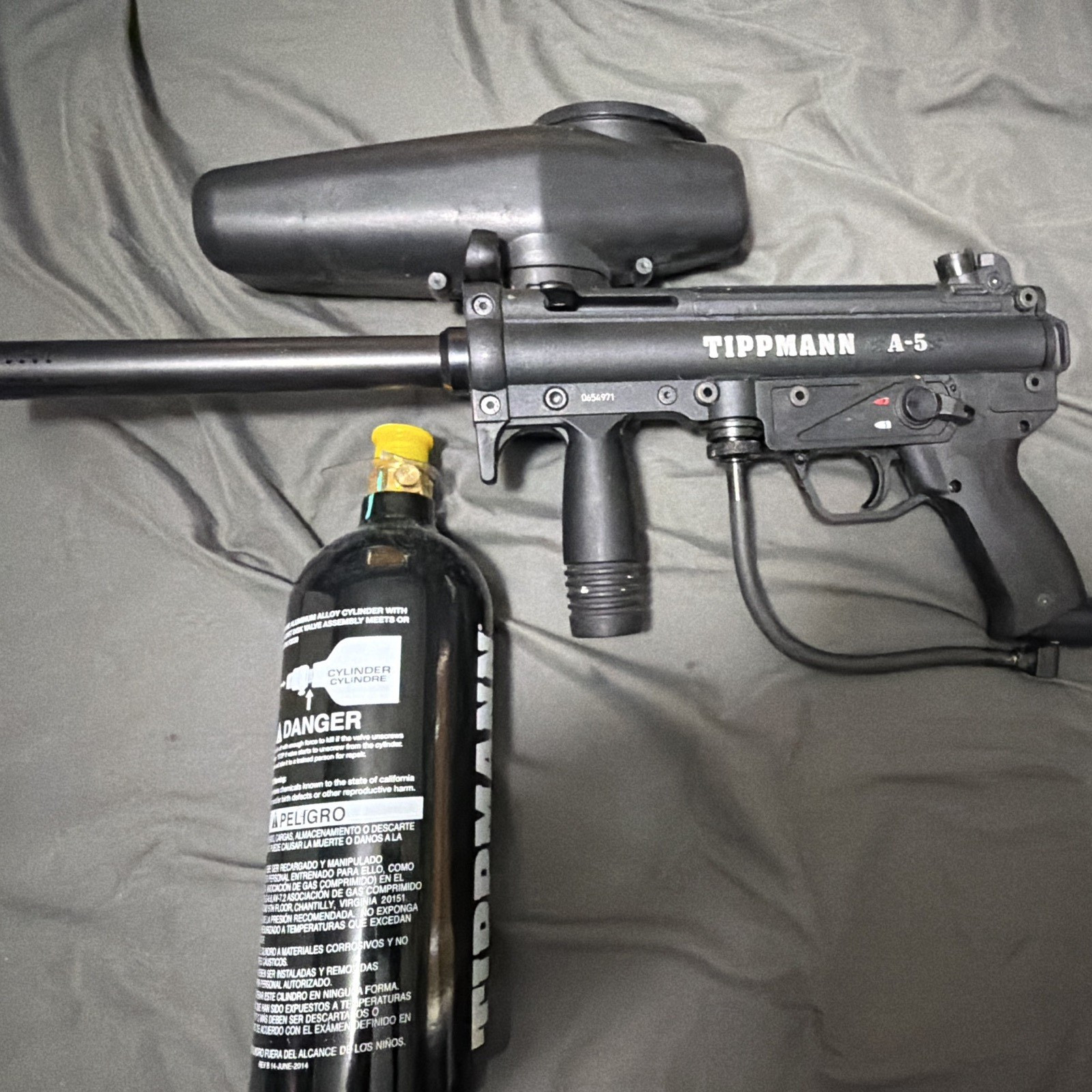 Tippmann A-5 Black Semi-Auto Paintball Marker w/ Hopper & HPA Air Tank