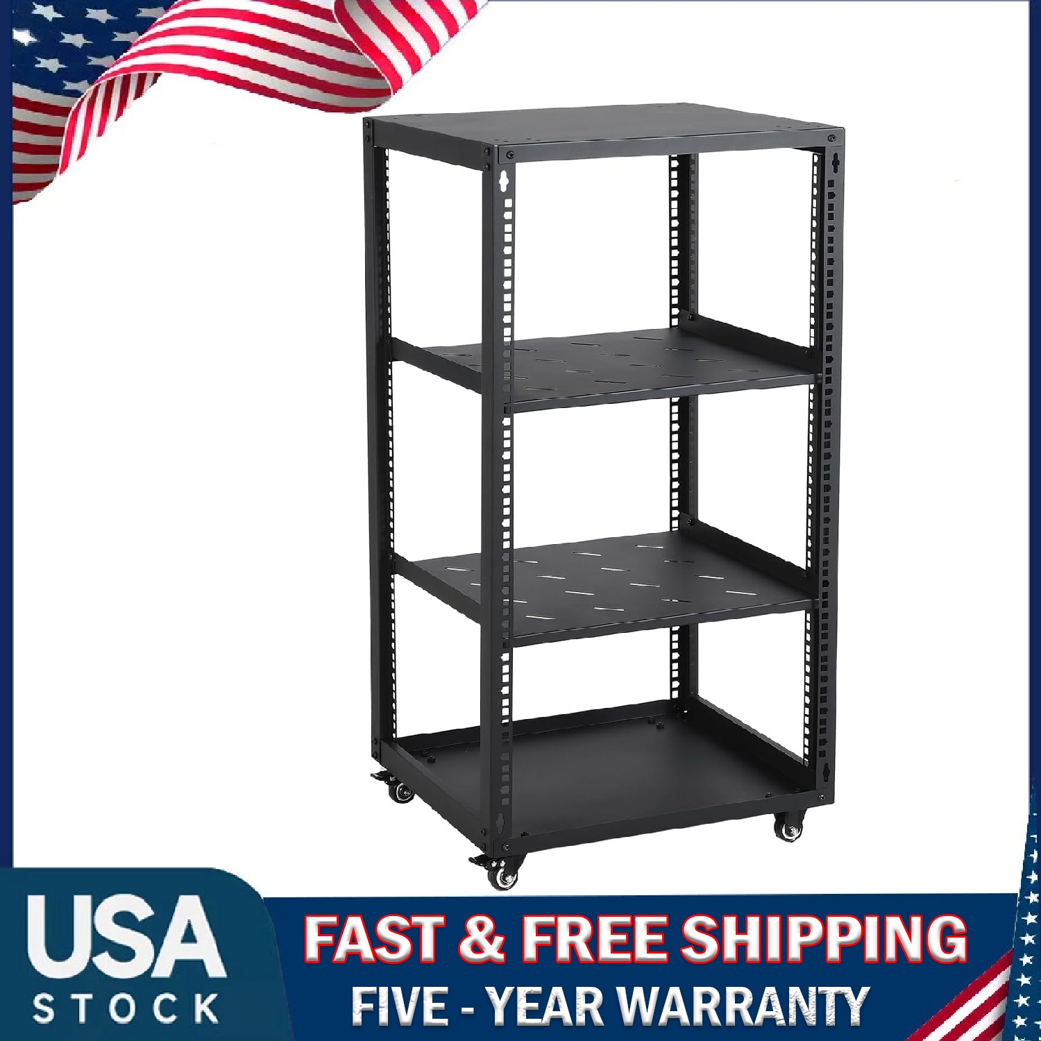 12U Open Frame Server Rack Network Enclosure Rack for IT & AV Gear with Casters