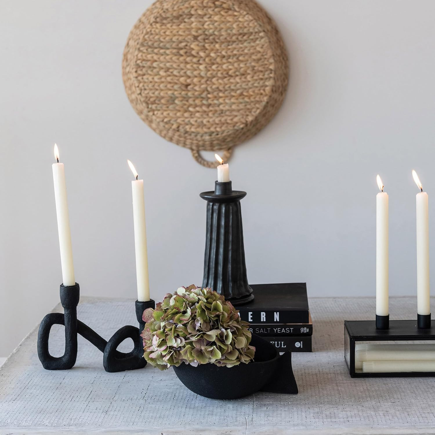 Modern Sculptural Double Taper Candle Holder, Black