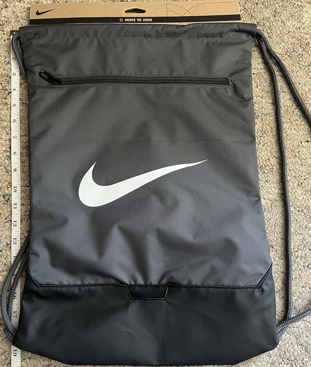 Nike Move To Zero Gray Black Polyester Drawstring Gym Bag DM3978-068 Lightweight