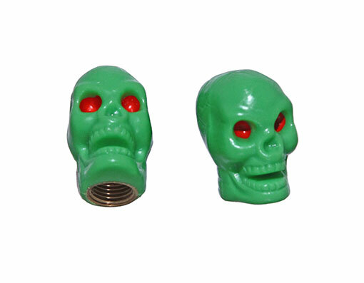 Bike Valve Caps Skull Green Schrader Valve. Bike parts,Bicycle parts.